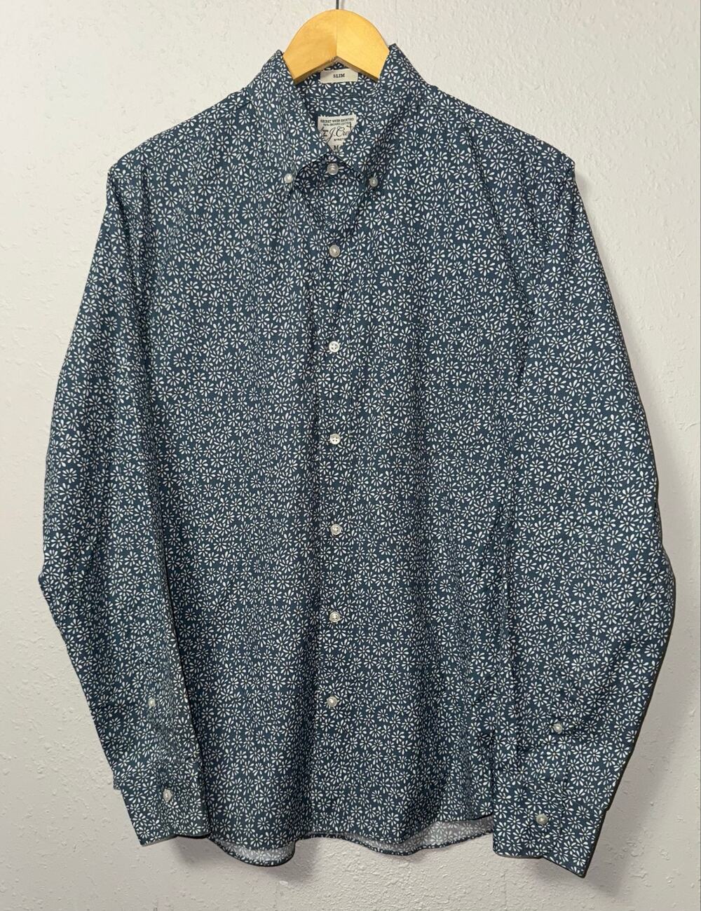 J Crew Organic Cotton Stretch Daisy Button Sown Long Sleeve Shirt Men's Med Slim